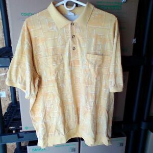 Haband Men’s Large Yellow Polo Shirt Short Sleeve Casual Button Collared